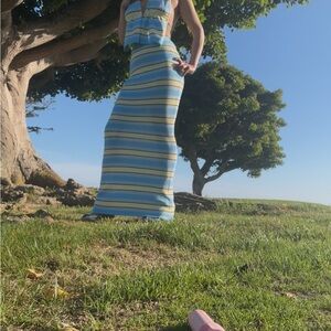 Striped Blue and Yellow Maxi Skirt Set